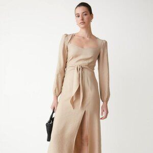 & Other Stories Beige Sweetheart Neck Midi Dress Size 4 Front Slit Length 48"